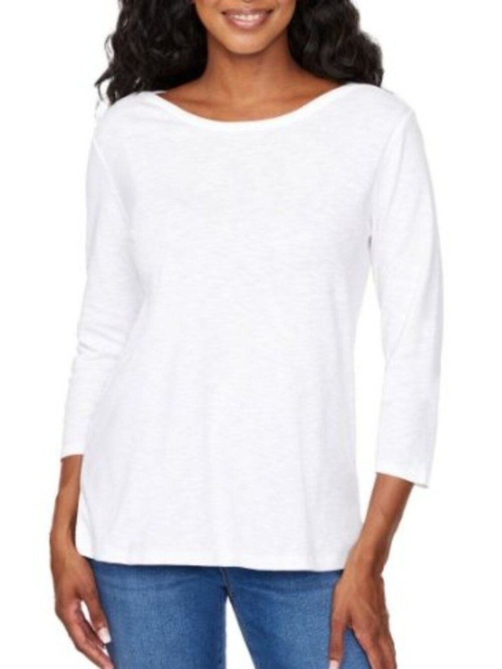 NWT Kirkland Signature Women's  XS White 3/4 Sleeve Boatneck Slub Tee